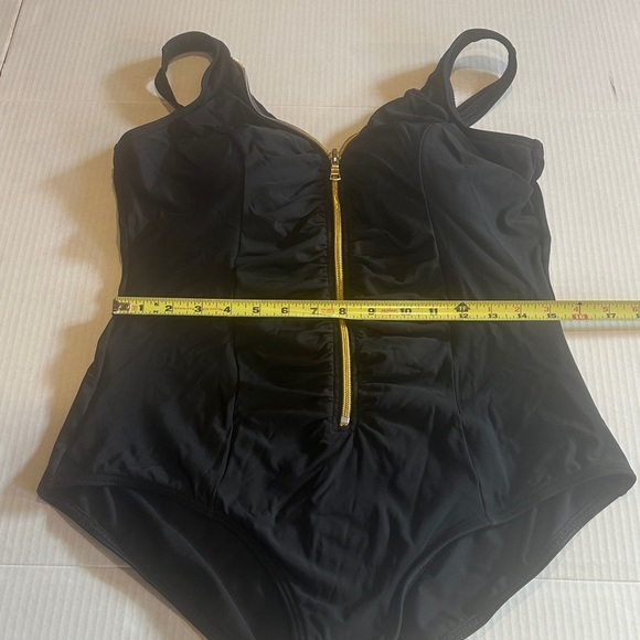 Miraclesuit Black classic Swimsuit with Gold Zipper padded bra support stretchy - Picture 5 of 9